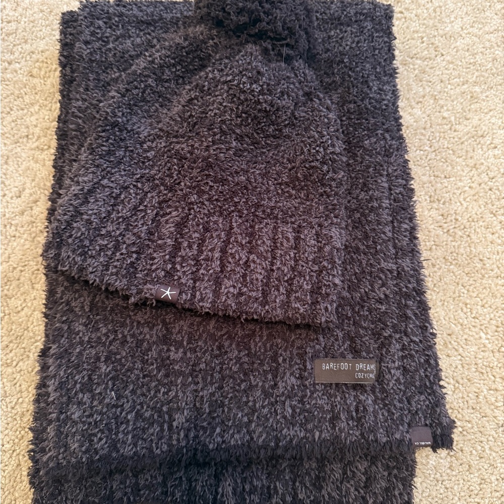 Barefoot Dreams Charcoal CozyChic Hat and Scarf Set